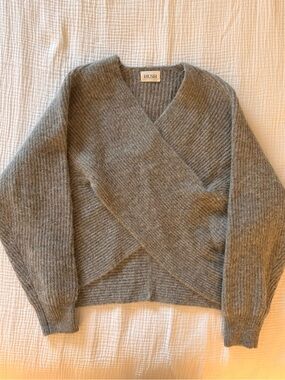 HUSH Gray Wrap-Front Rib Knit Sweater